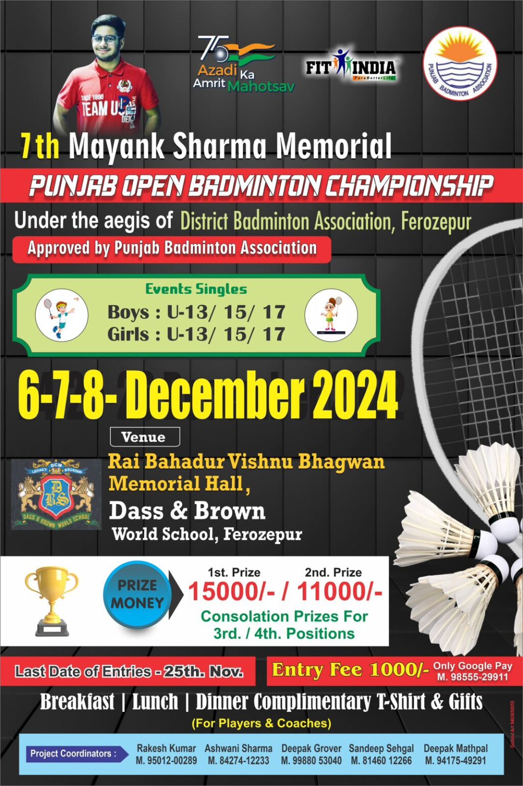 7Th Mayank Sharma Memorial Punjab Open Badminton Championship being organized by Mayank Foundation